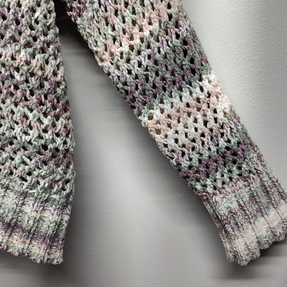 Mod Lusive Crochet Sweater Women Size XL Pink Green Open Knit Boho Grunge Fall - Picture 3 of 8